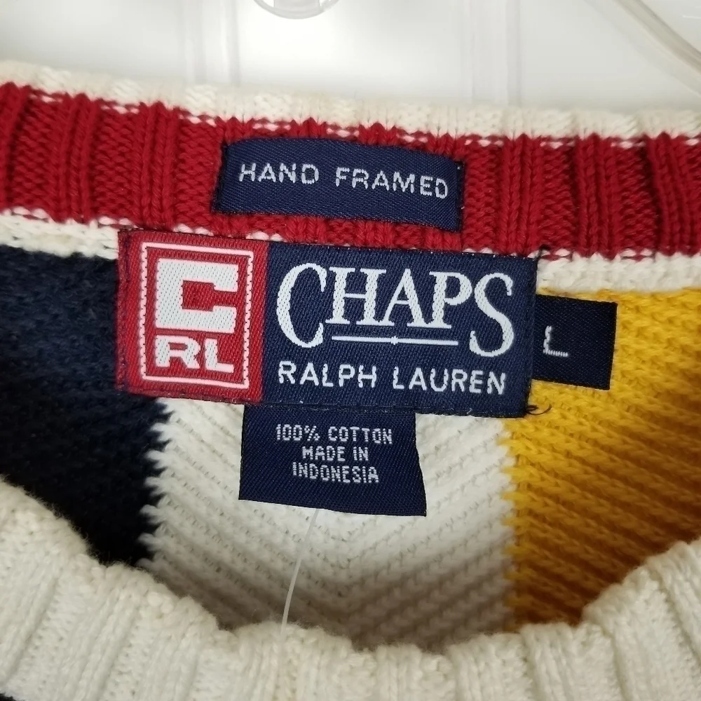 Ralph Lauren X Chaps Sweater Crest Crew Horizontal Stripe Multi Color Cotton NWT